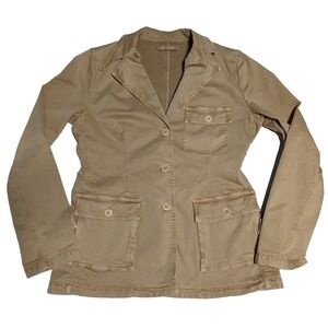 TRANSIT PAR-SUCH TR-900 Women 2 Small Brown Cotton Stretch Button-Up Jacket READ